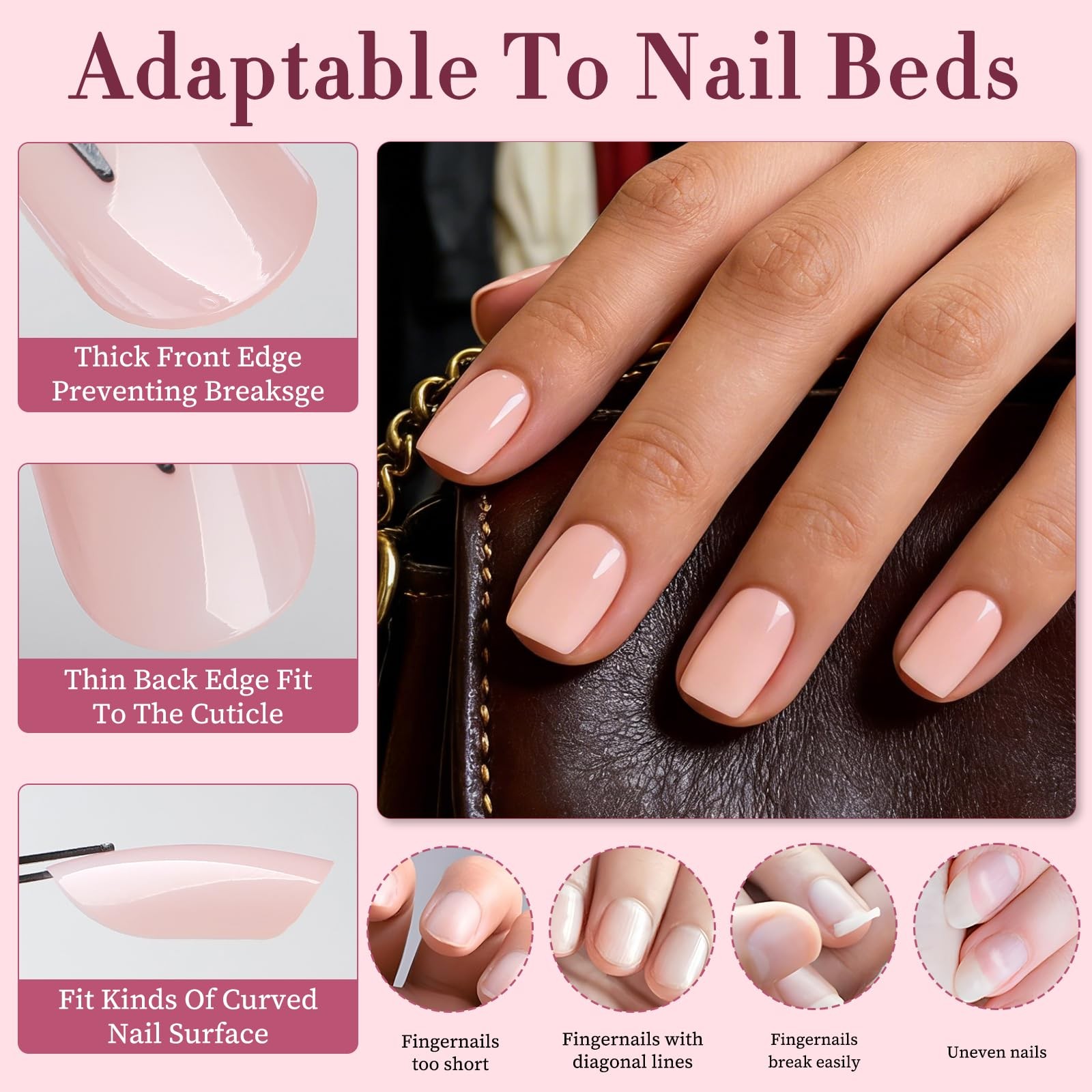 120PC Pink Square Press on Nails Short Fake Nails Press ons with Nail Adhesiv…