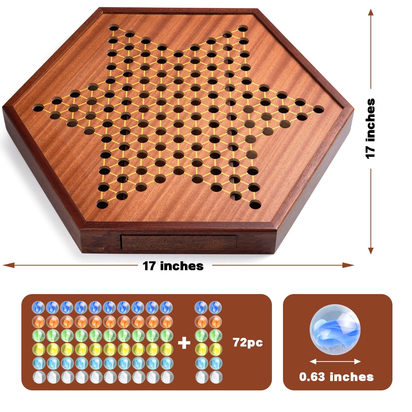 VAMSLOVE Large 17″ Chinese Checkers 17 inches by 15 inches, Red and Brown