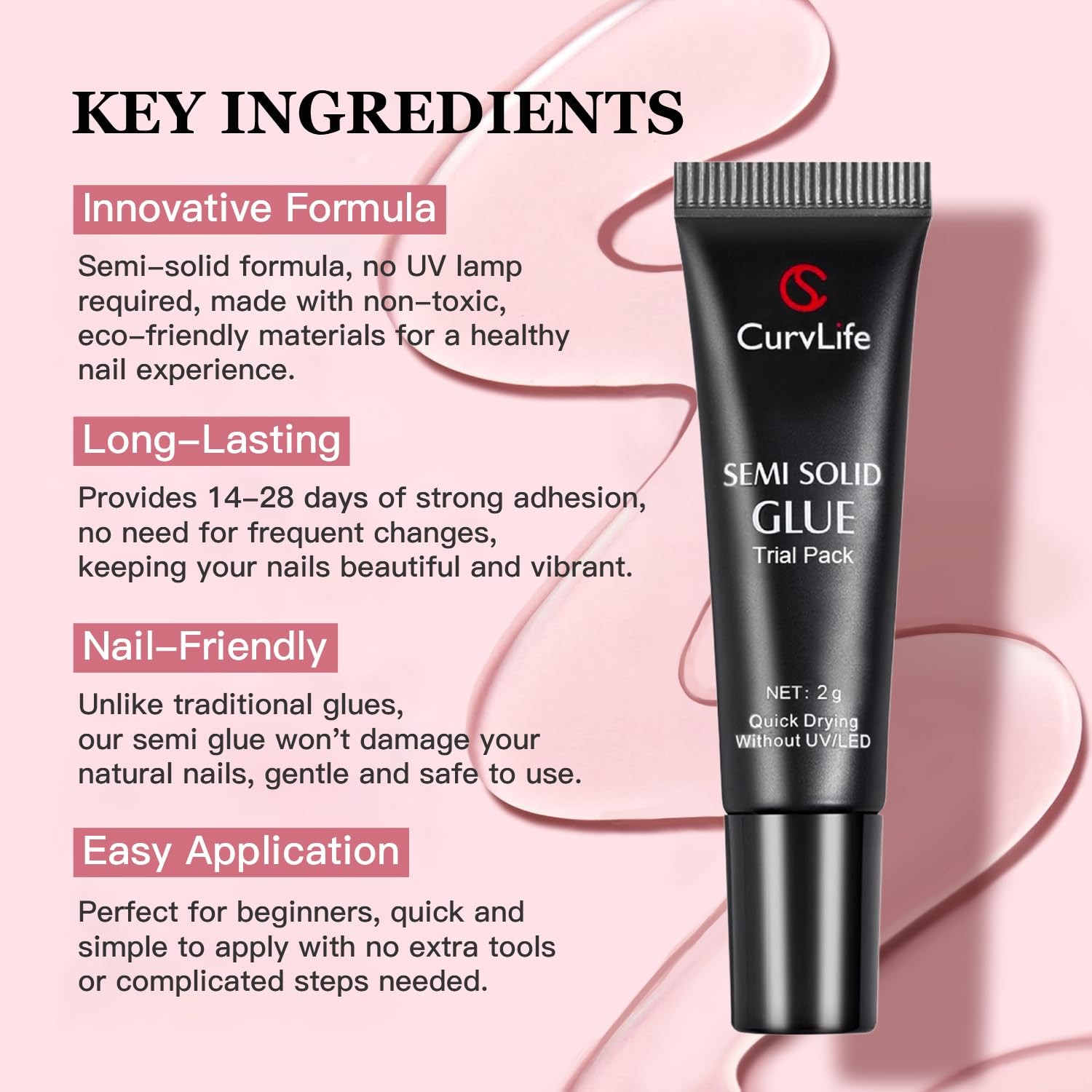 CurvLife Nail Tips Semi Solid Glue 2g (5pcs) – Super Strong, Soft Black