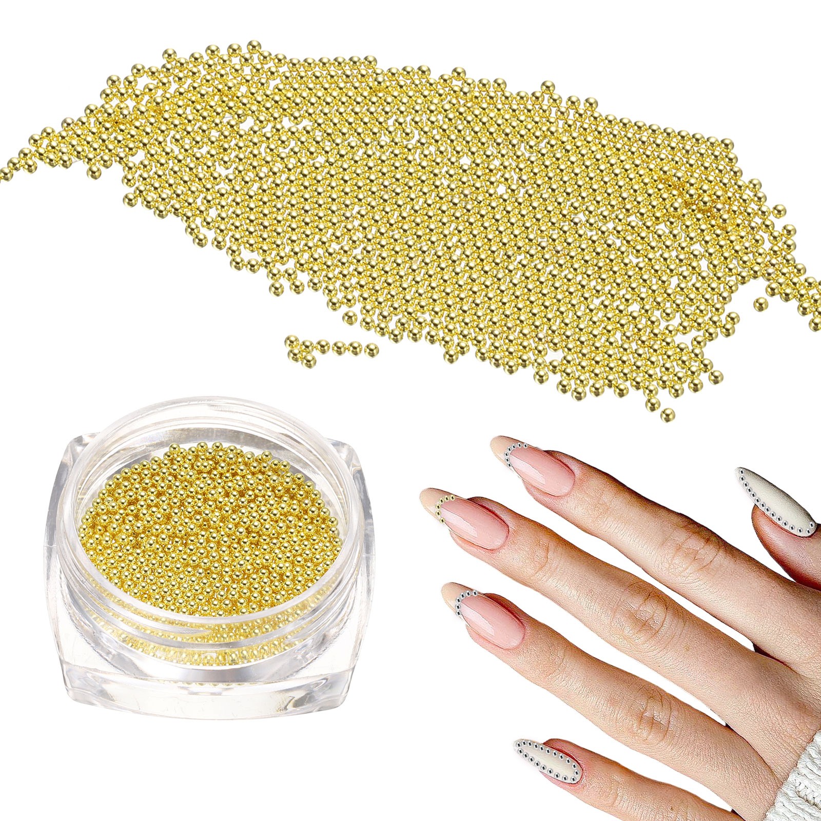 Nail Art Beads 0.04″ Mini Metal Caviar Nails Beads Ball for DIY Craft Gold
