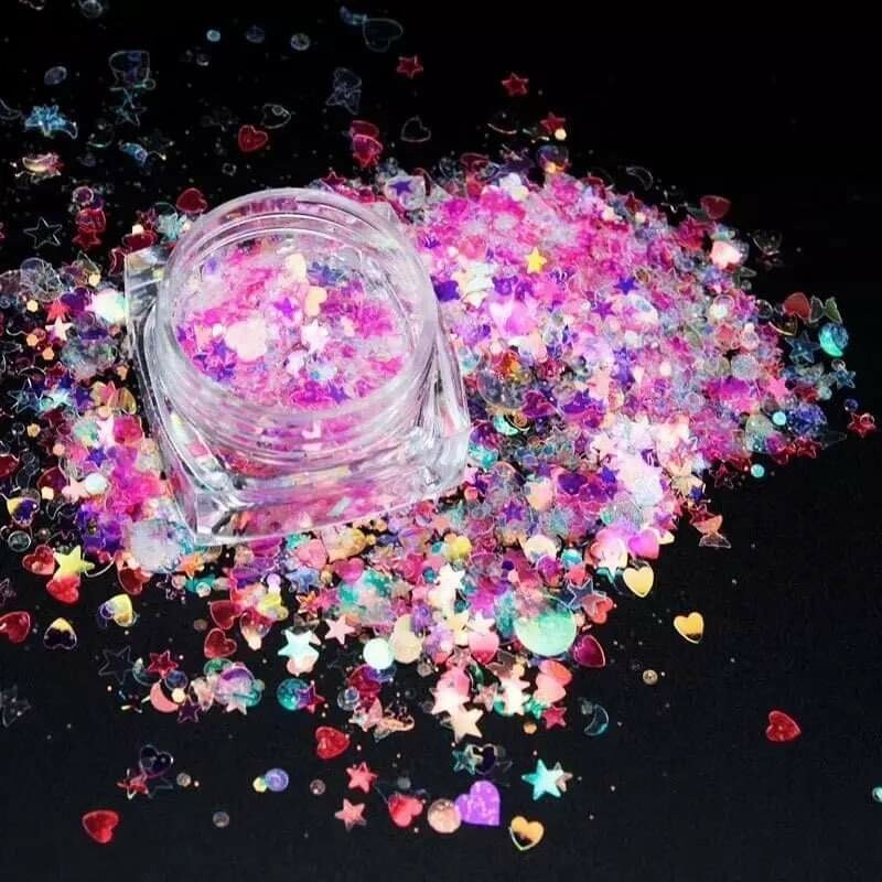 8 Colors/set Mix Star Heart Round Manicure Decor Chunky Stickers Nail Sequins