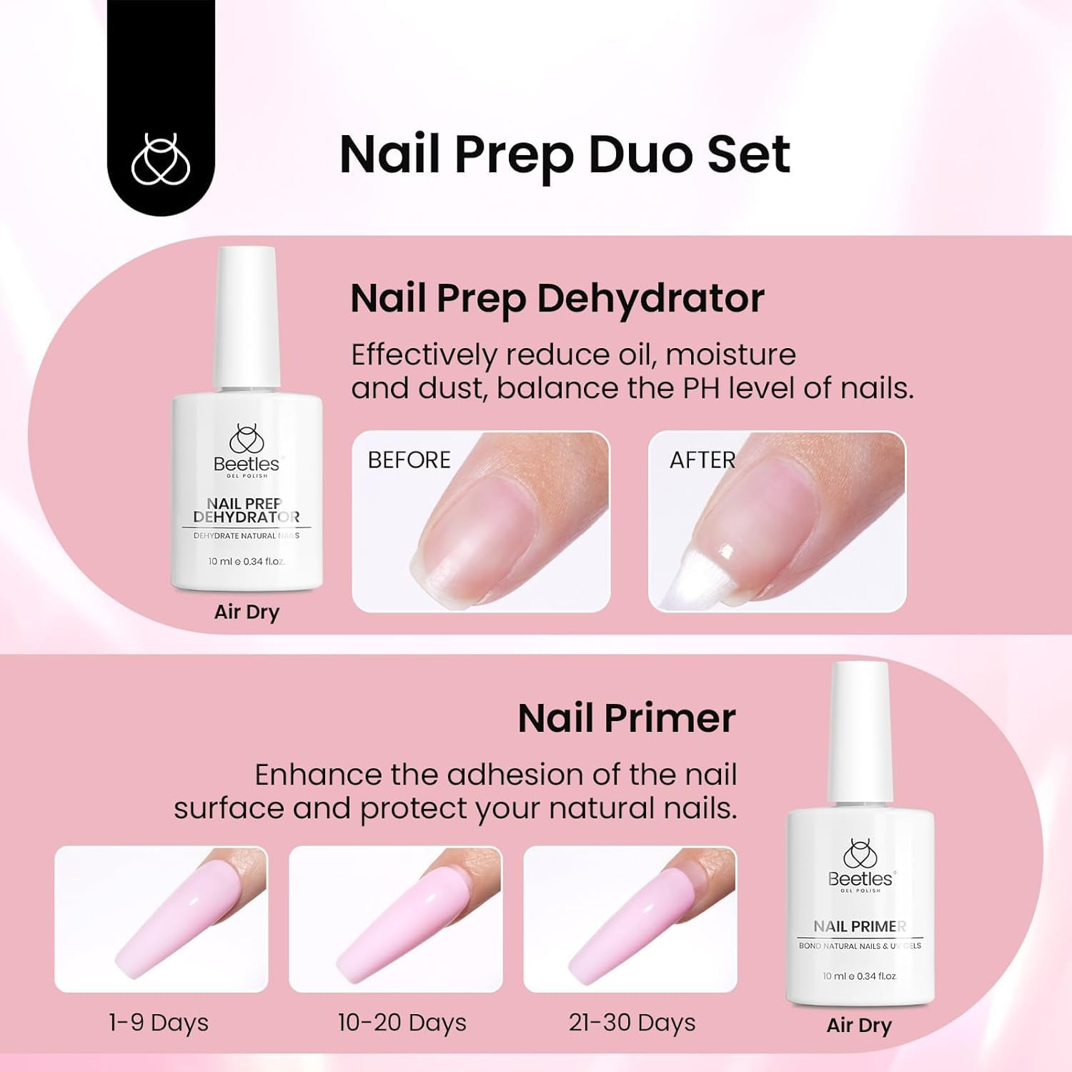 Beetles Gel Nail Kit Medium Almond with Dehydrator and Primer, 576Pcs Half Matte