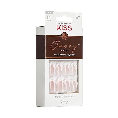 Classy Press On Nails, Nail glue included’, Light 1 Count (Pack of 28) Dashing