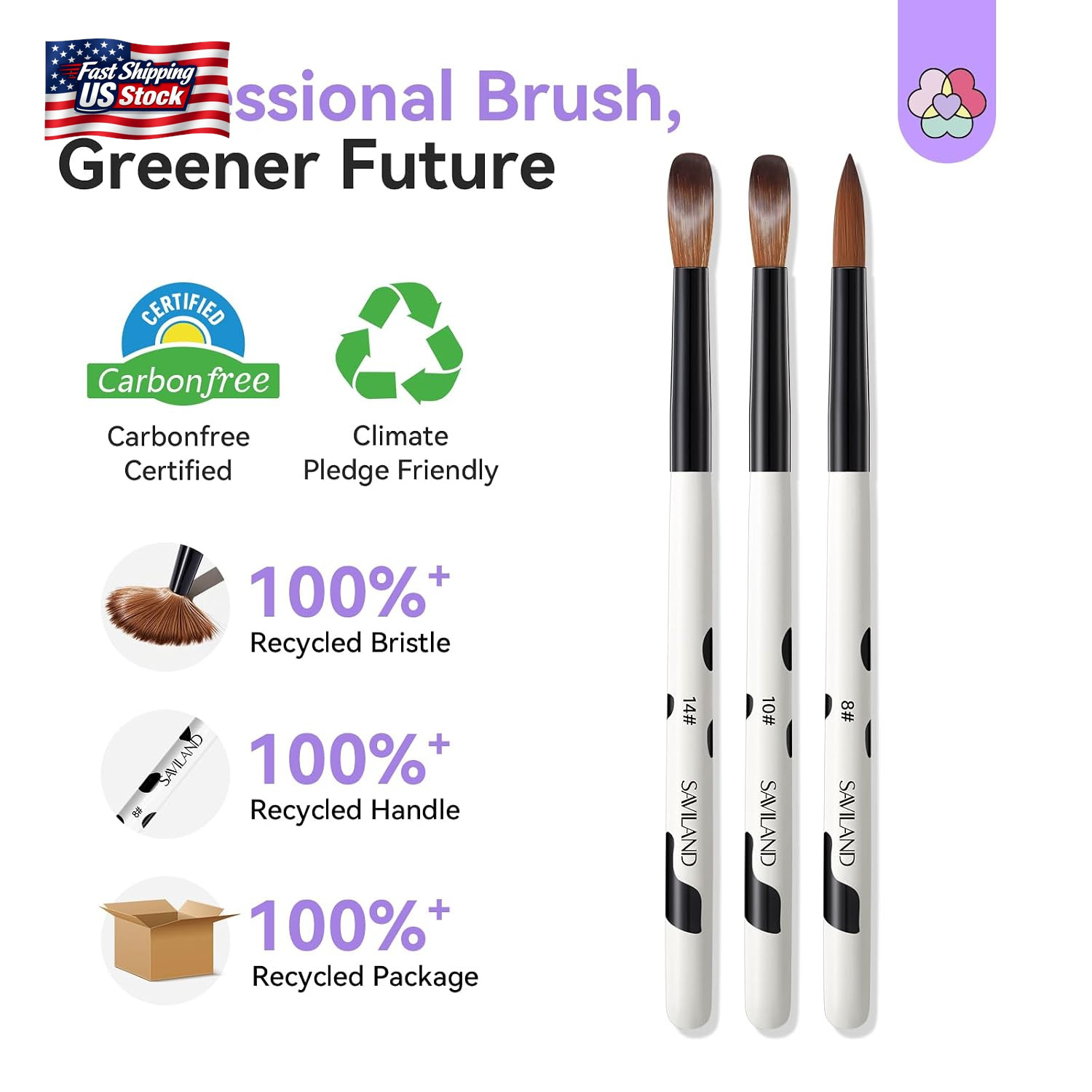 Saviland 3Pcs Acrylic Nail Brush Set, Size 8/10/14 Kolinsky Acrylic Nail Brushes
