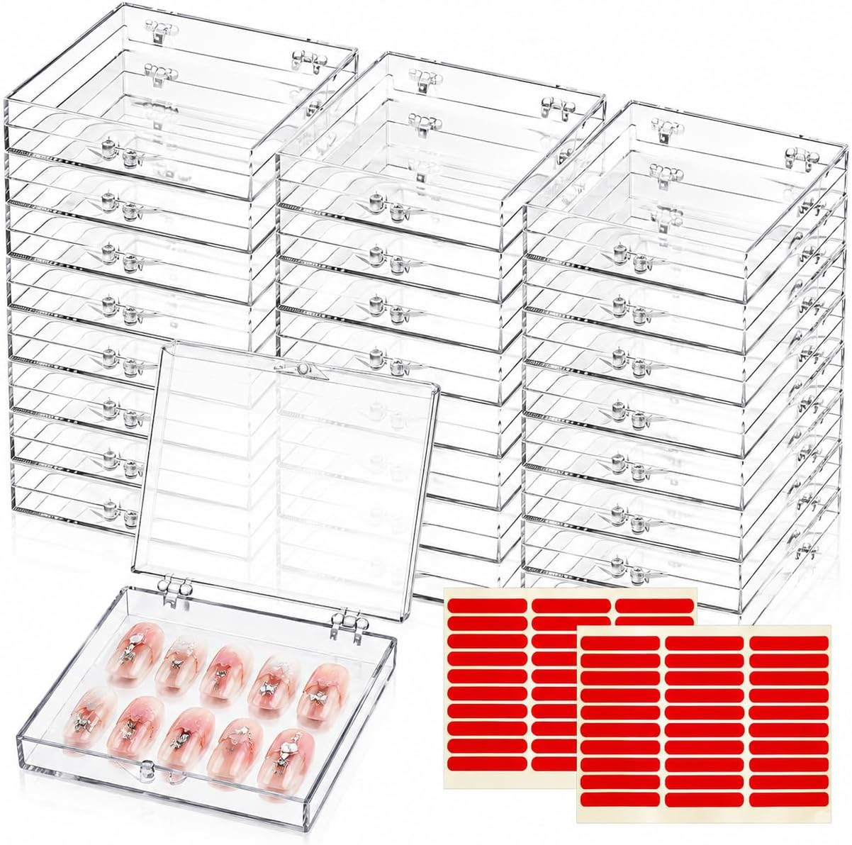 30 Pack Press on Nails Box, Clear Acrylic Press on Nail Storage Packaging Case,