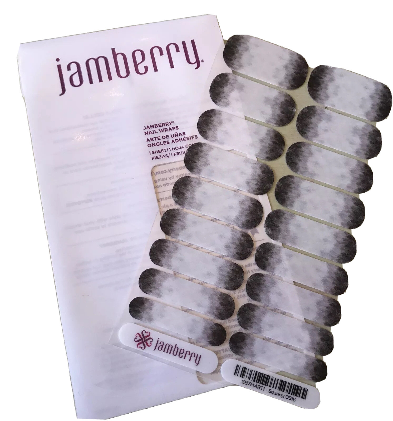 Jamberry Nail Wraps Soaring Black Gray White Ombré Full Sheet Stylebox Exclusive