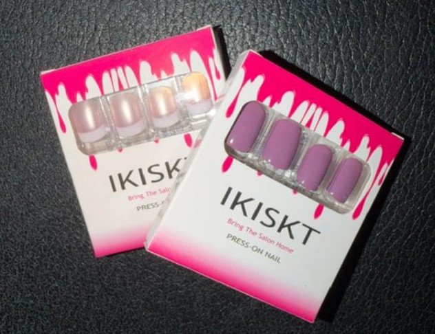 2 Sets Short Square Press On Nails – Pearl Pink French – Glossy Purple – NEW