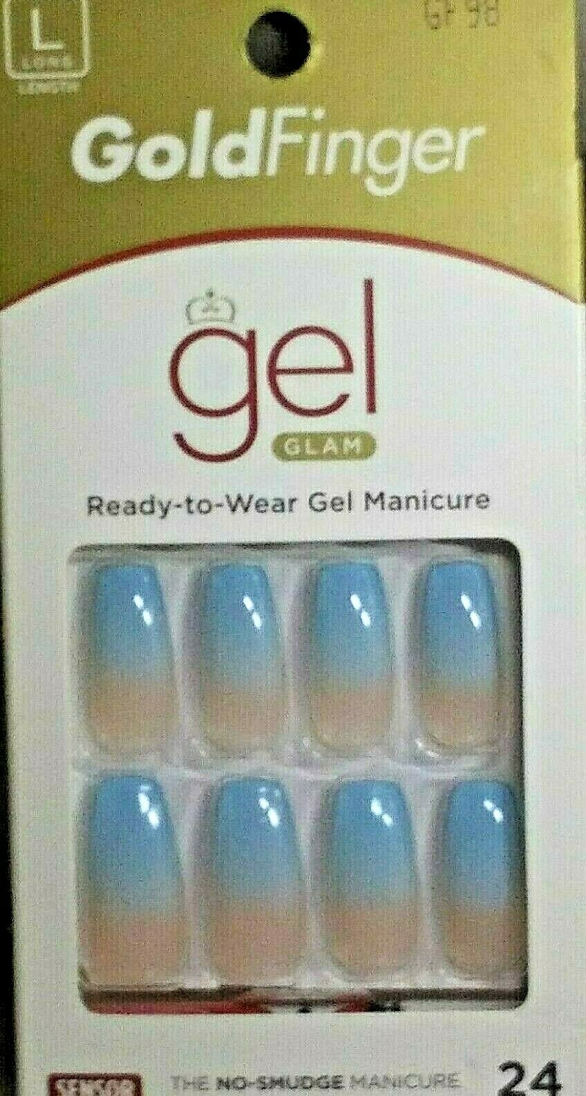 Kiss 24 Glue On Nails Long Coffin Shimmering White Icy Blue Ombre’