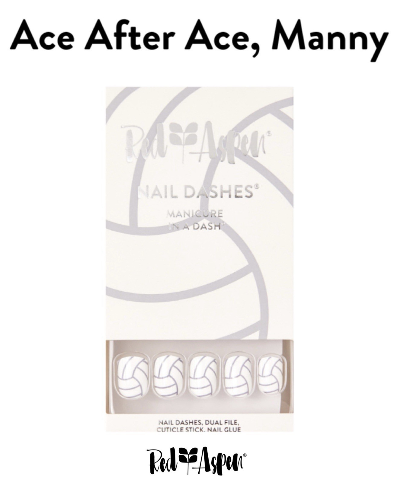 Red Aspen Ace After Ace , Manny Short Square White Nails With Black Lines B4y8