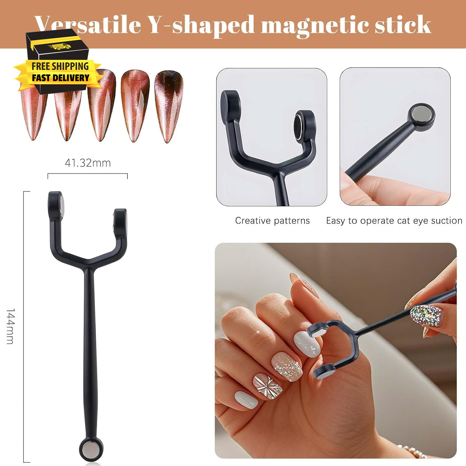 Cat Eye Nail Magnet Set – Y-Shape & 3-In-1 Magnetic Stick DIY Cat Eye Designs, f