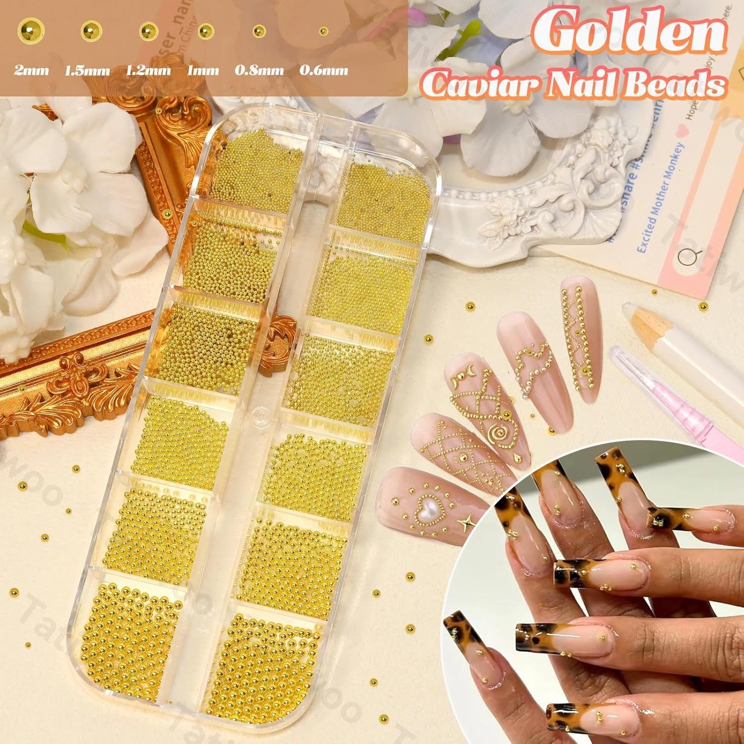 3 Boxes Caviar Metal Nail Beads, Gold Silver Nail Chains, Caviar Nail Beads | Mi