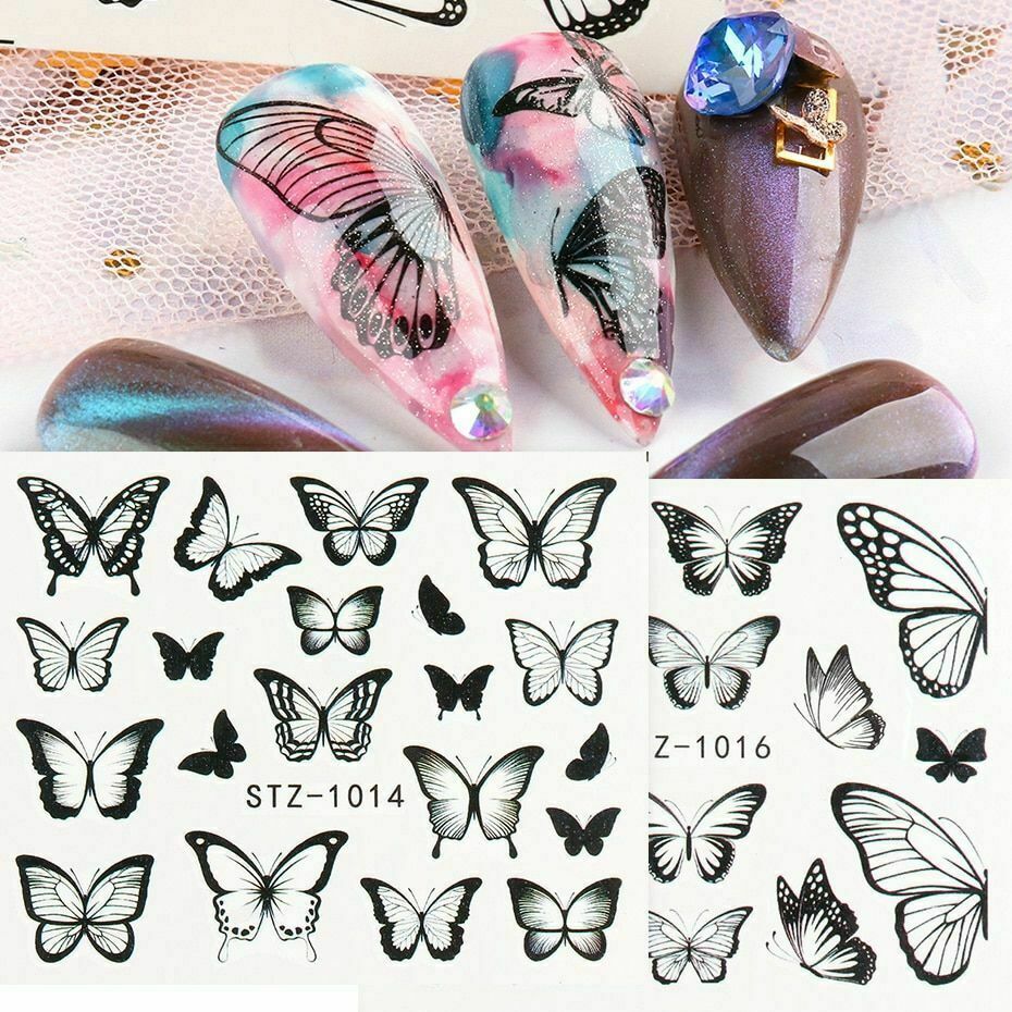 4Sheets Nail Art Sticker Butterfly DIY Waterproof Adhesive Transfer Decal NS12