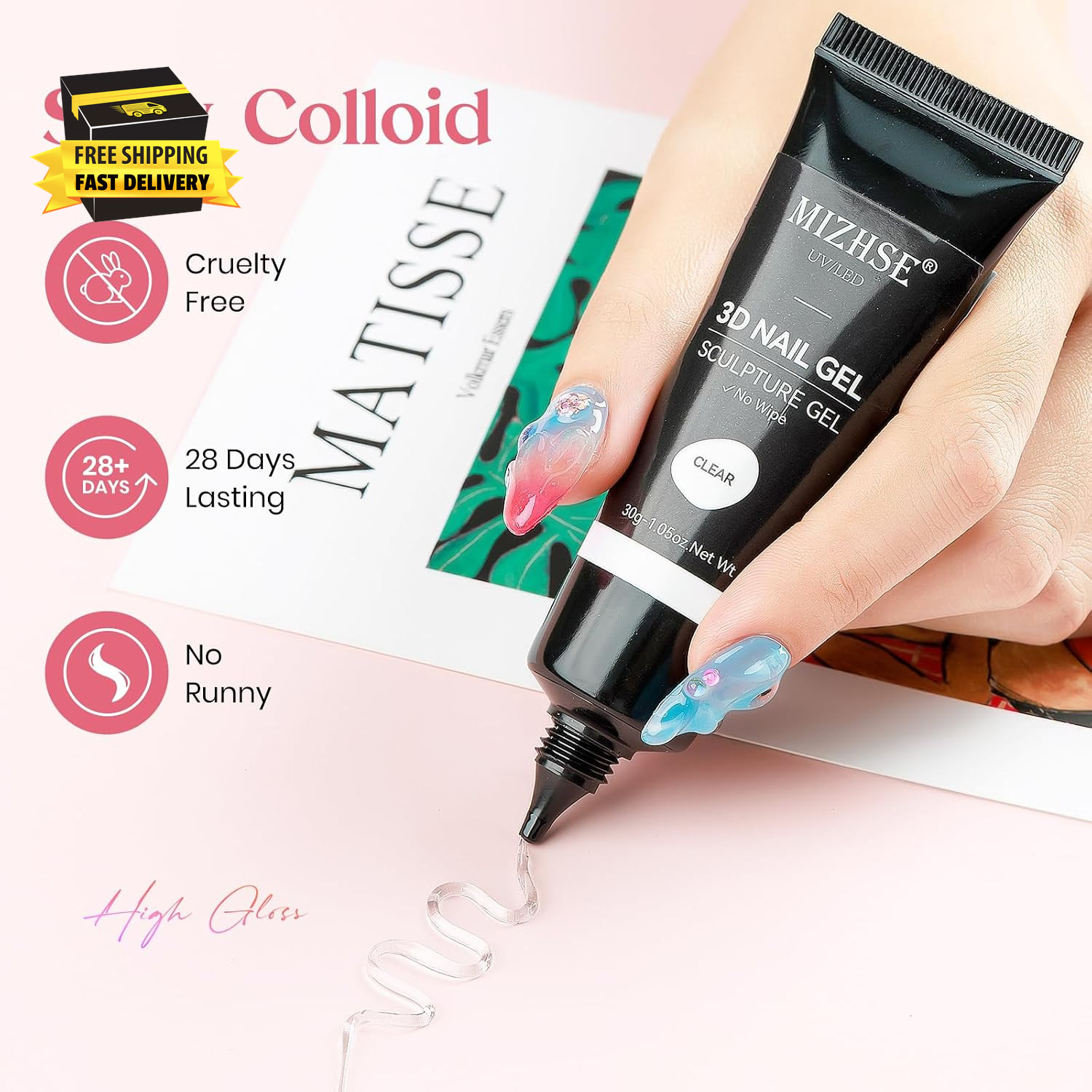 3D Nail Gel 30G Clear 3D Nail Art 3D Sculpting Gel with Chrome Powder for Nail A