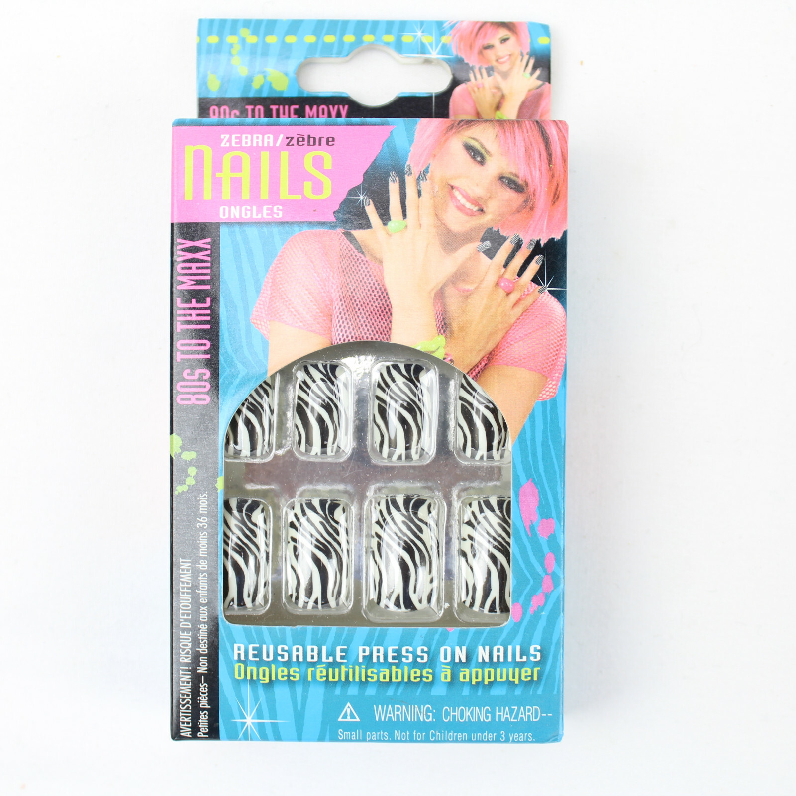 80’s Press On Nails Zebra Print fingernails Costume Accessory