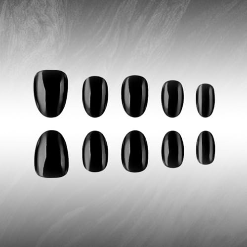 Black Press on Nails Oval Fake Nails – Solid Color – Short Style – 36