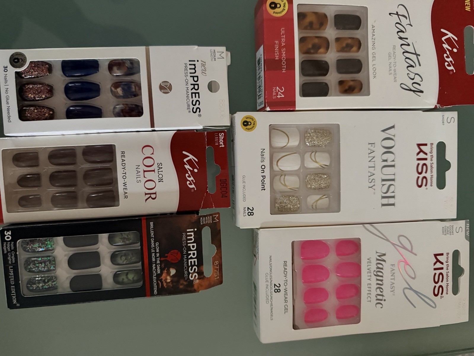 22 Kiss Glue-On Nails Lot Jelly Fantasy, Gel Fantasy, Glam Fantasy Long Med.