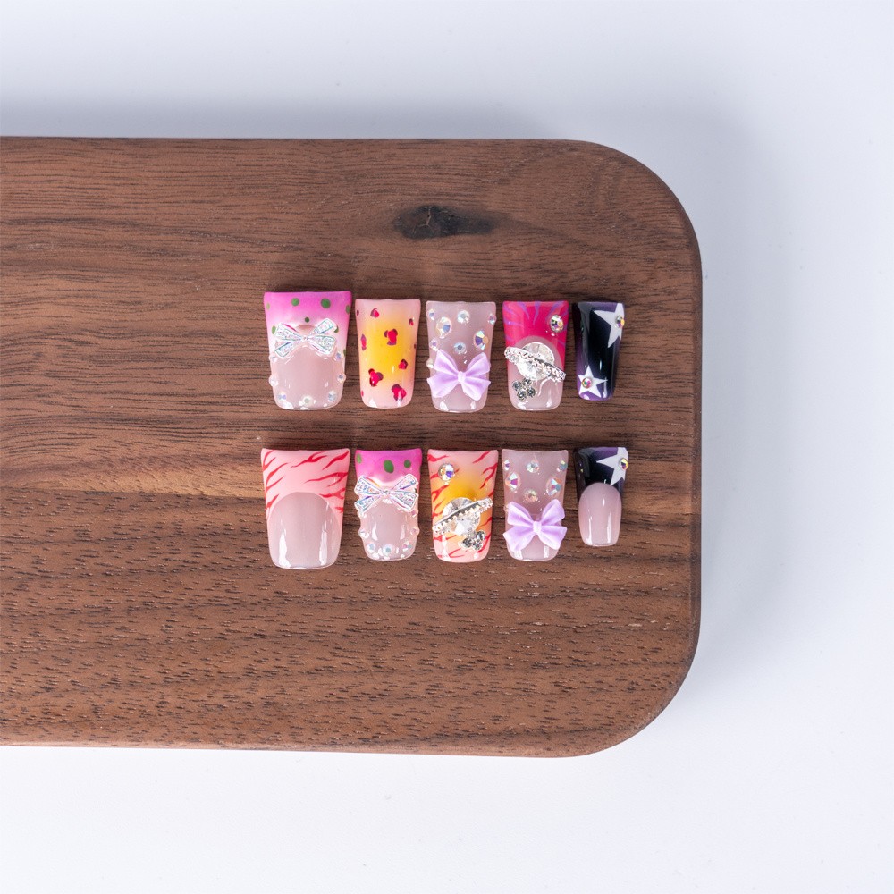 Handmade Press On Nails High Quality Y2K Bow Duckbill Square Fake Nails Gift