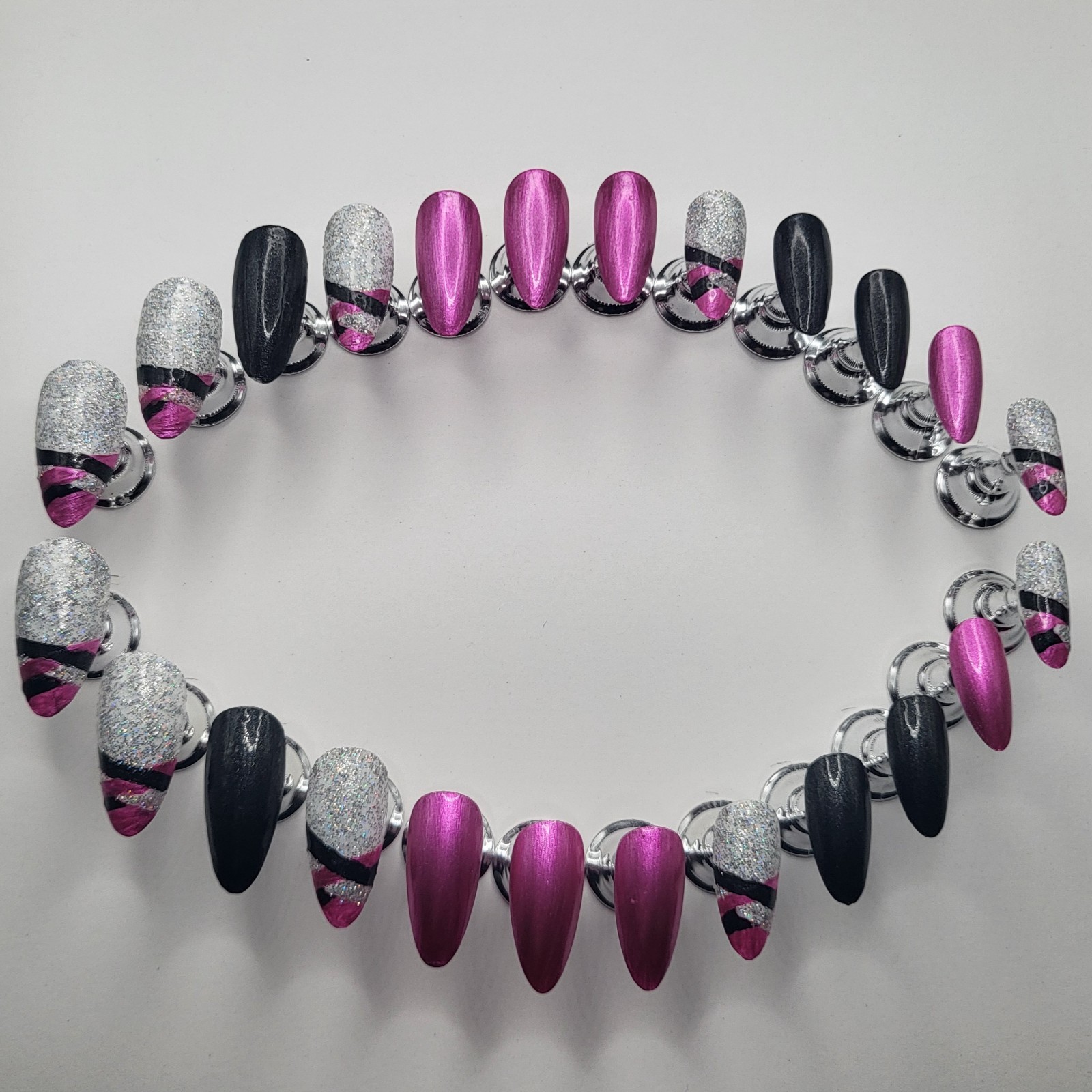 Handmade Pink Silver Glitter Press On Nails Medium Almond | Bind