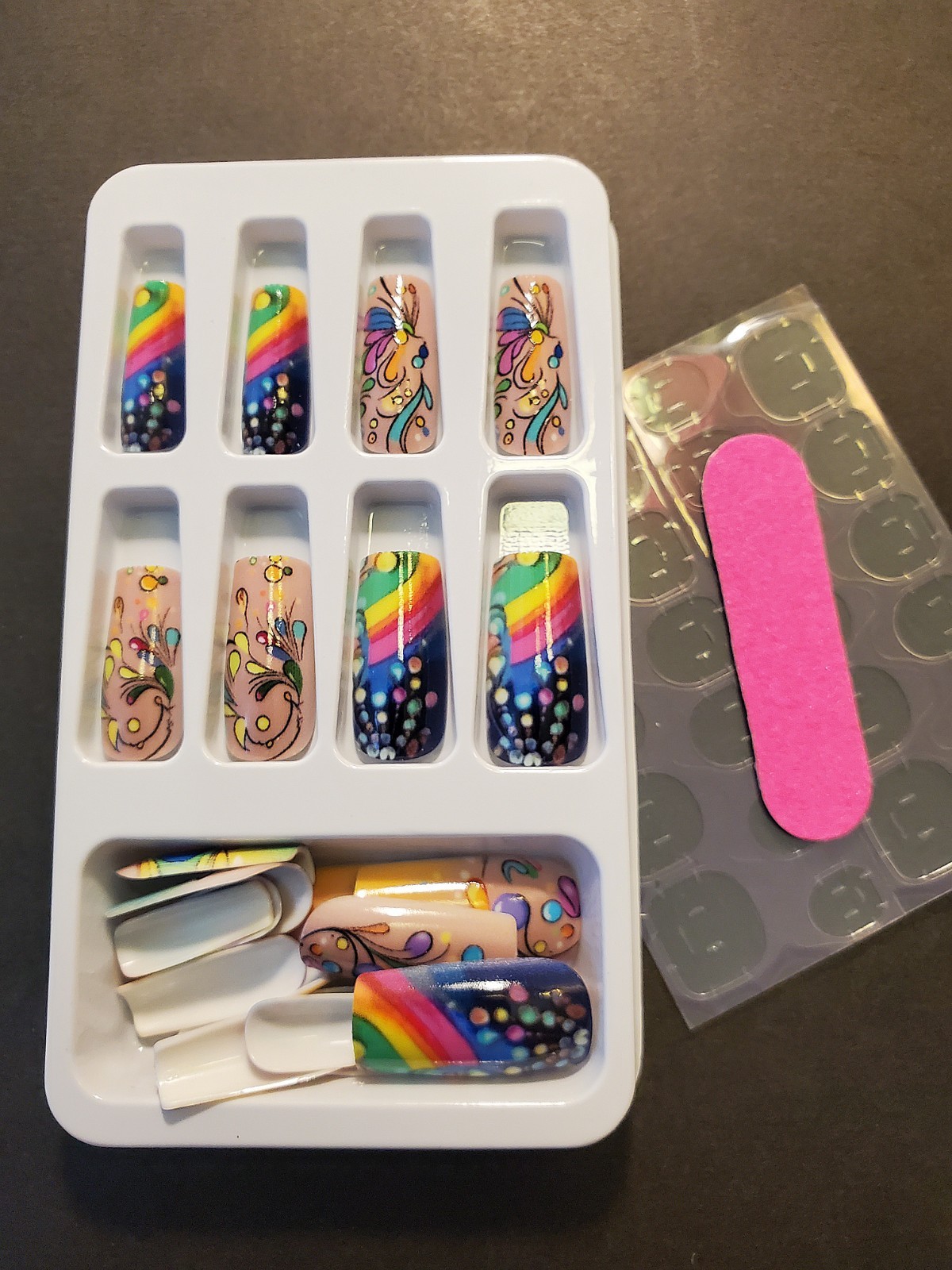 Rainbow Pride Colors Press on Nails, 24 long with adhesive tabs