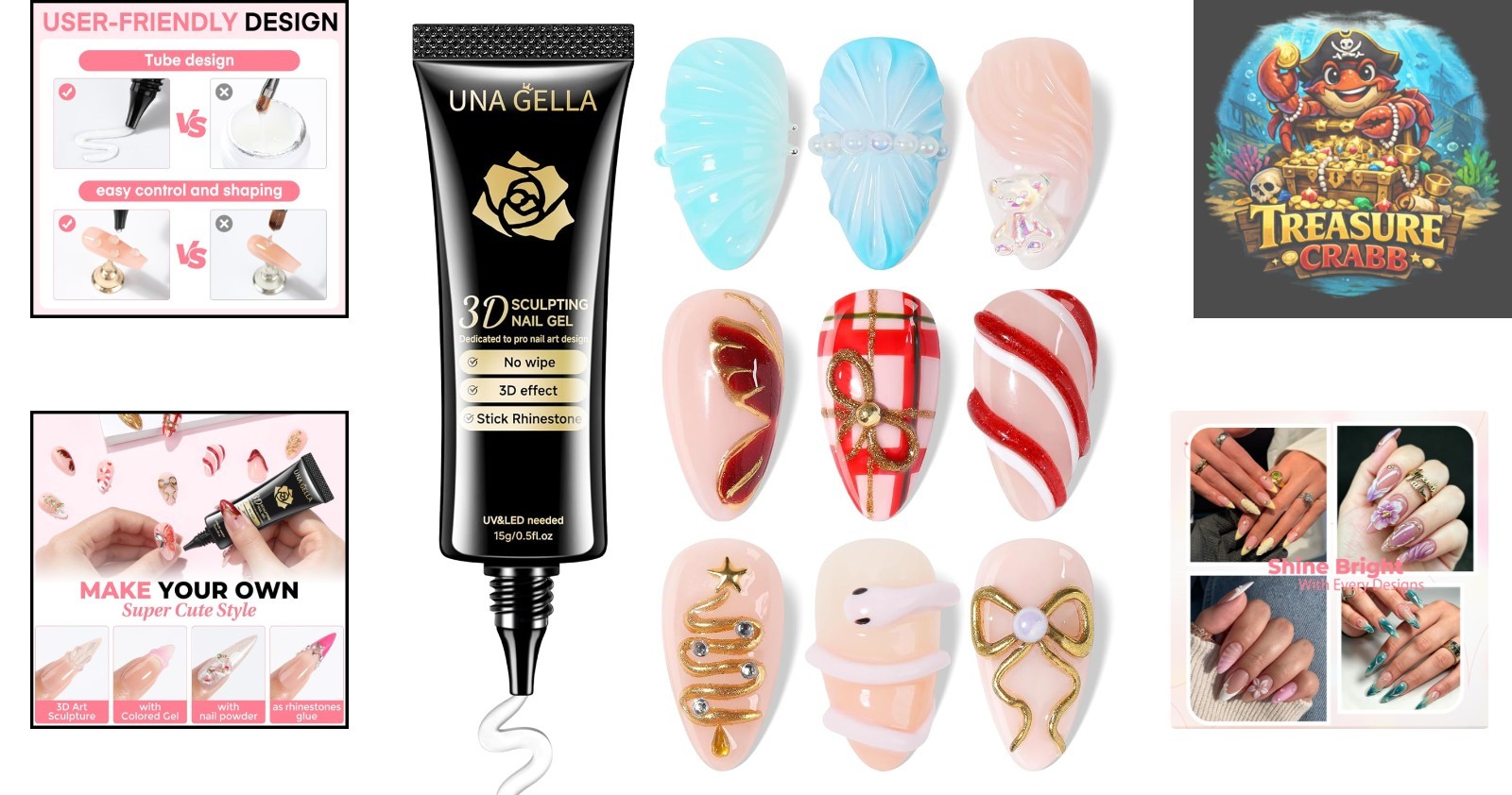 Versatile 3D Gel Nail Art Sculpting Glue – 15ml Polish with Chrome Powder