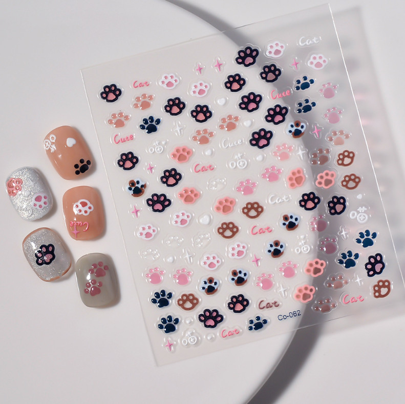5D Dog Cat Animal Paw Print Heart Nail Art Stickers Self Peel Adhesive Co62 NH23