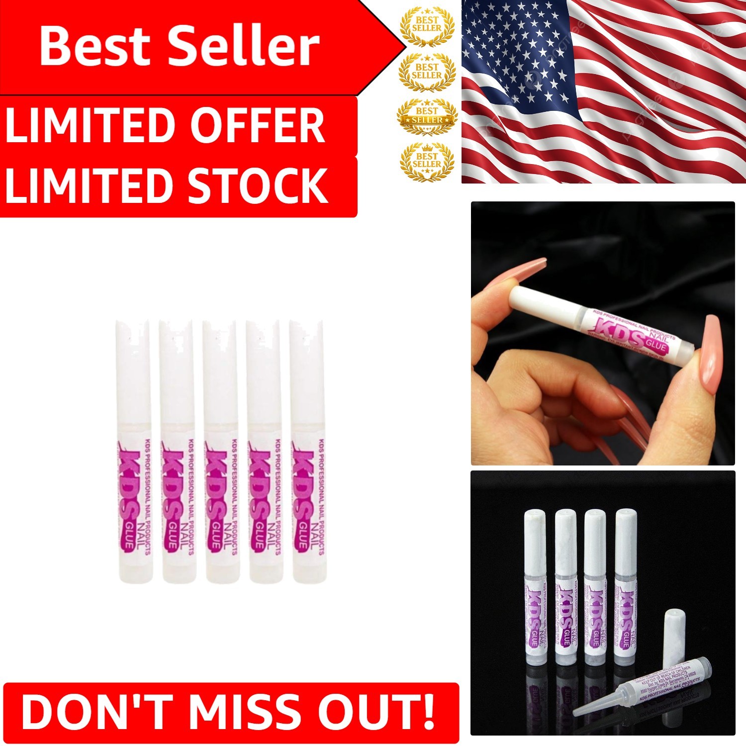 Professional Nail Tip Glue Set – 5 Pcs, 0.07 oz – Adhesive for Acrylic Tips