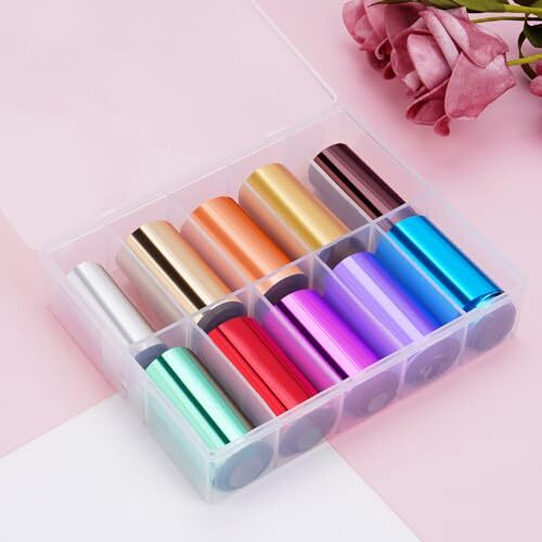 10 Sheets Holographic Nail Art Foil Transfer Stickers – Metallic Shinny Foil