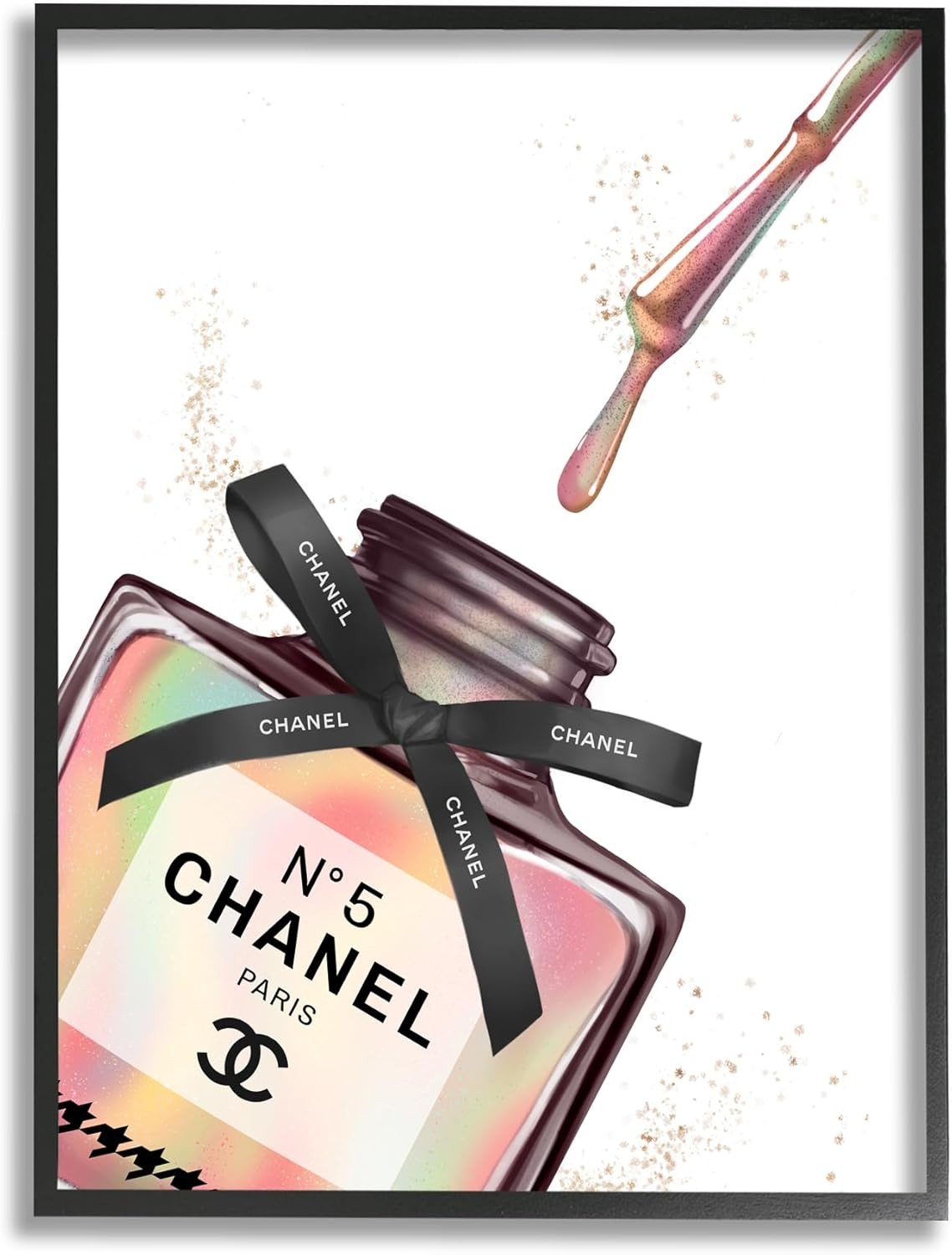 ‘Makeup Nail Polish Brush Rainbow Drip’, Framed Giclee Art, Black, 24 X 30 Inche