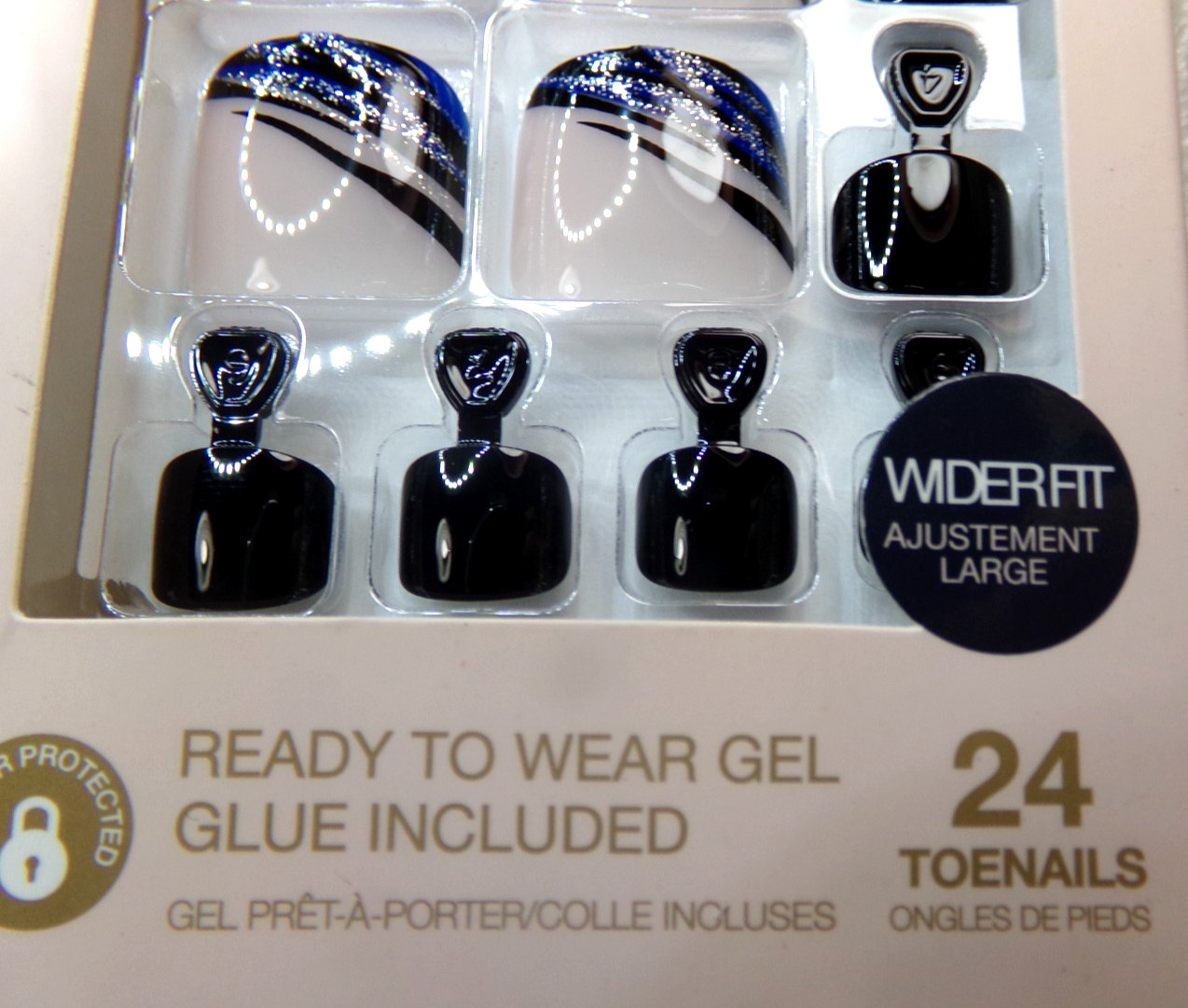 Gold Finger for Kiss Wider Fit Glue-On TOENAILS Wild Animal Stripes Black & Blue
