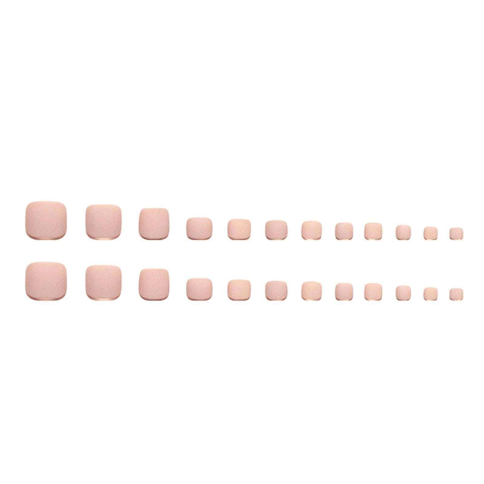 Nude Press on Toenails Short Square Fake Toe Nails Gold French Tip Style11