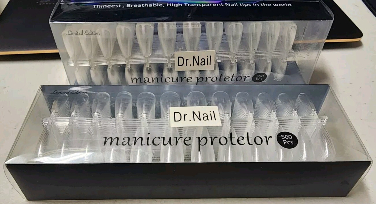 Dr. Nail Manicure Protector Fake Acrylic Nail Tips 1000 Pcs (2x 500) Medium