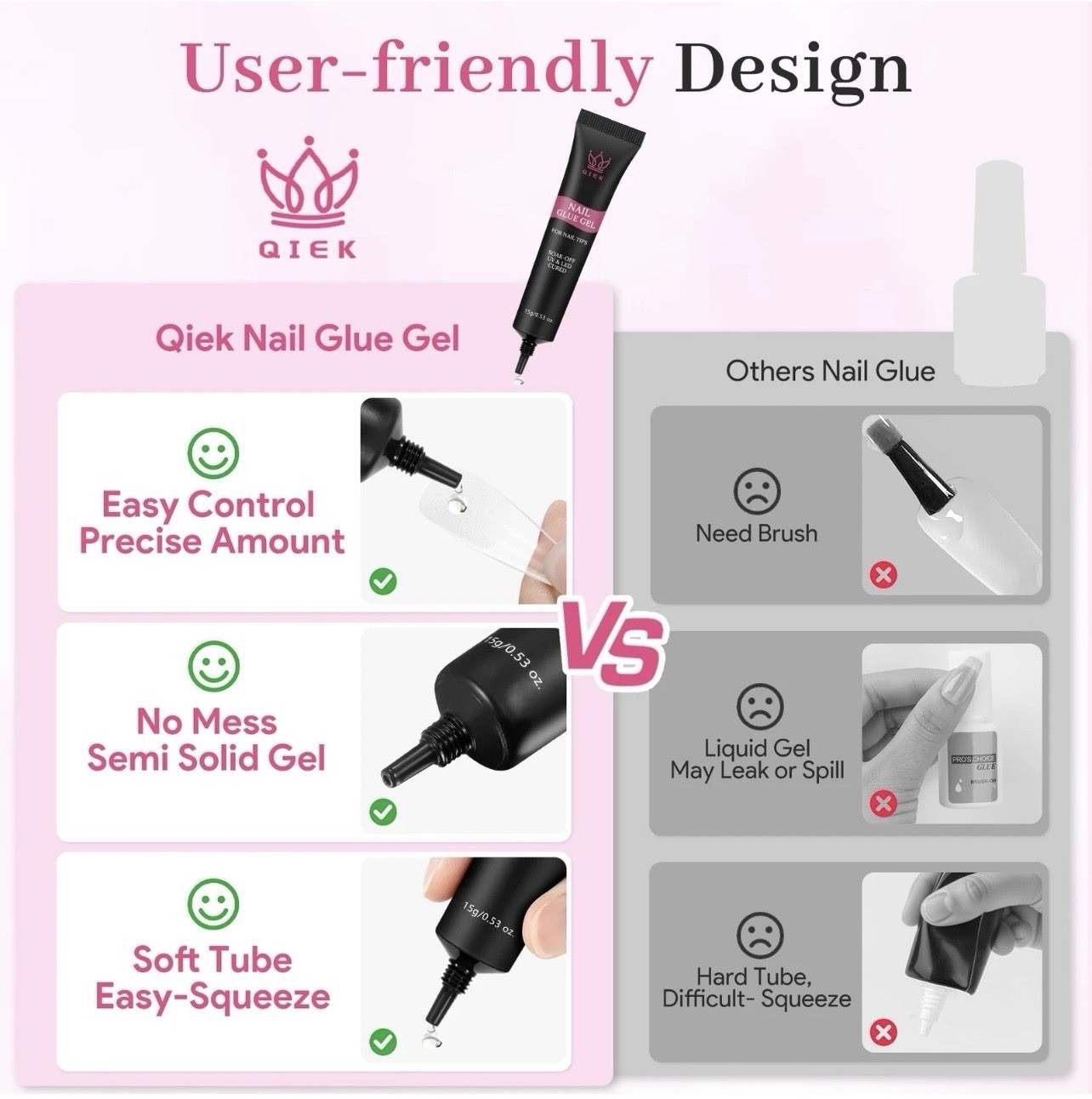 QIEK Nail Tips Gel Glue 15g – Lamp Curing Solid A-Nail Glue