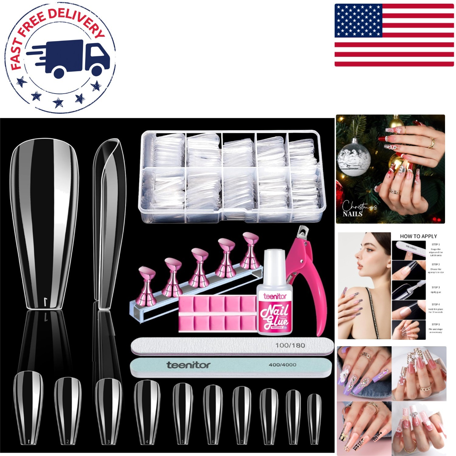 Trendy 600 Pcs Clear Coffin Nails with Nail Glue & Clipper – Nail Art Made Easy