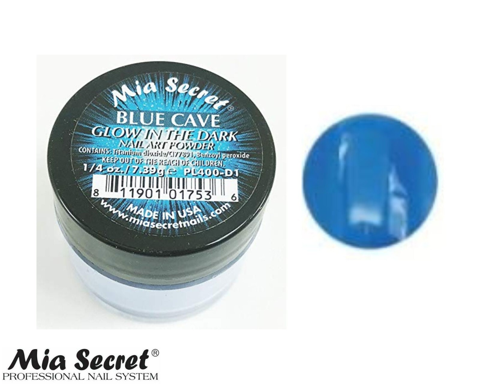 MIA SECRET Nail Art Powder 1/4oz-Blue Cave (GLOW IN THE DARK COLLECTION)