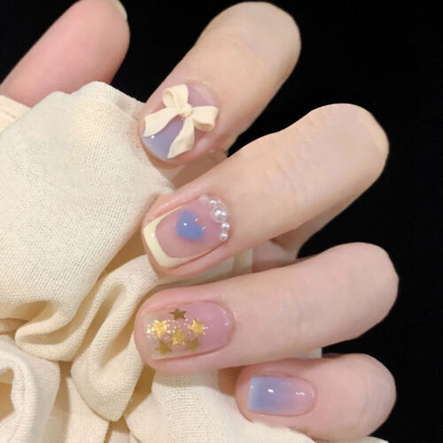 24pcs/set Short Fake Nails for Women Girls Press on False Nail Art Reusable