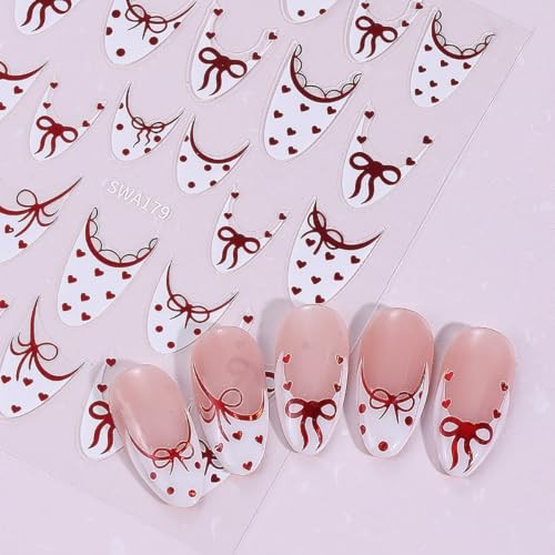 6 Sheets Valentines Day Nail Art Stickers French Tip Nail Stickers Heart-14