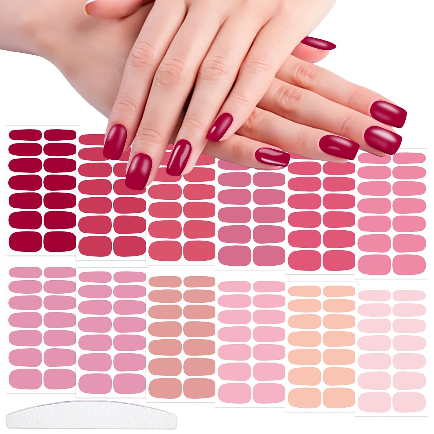 12 Sheets Red Pink Series Nail Wraps: 168 Solid Nail Stickers & Strips for & …