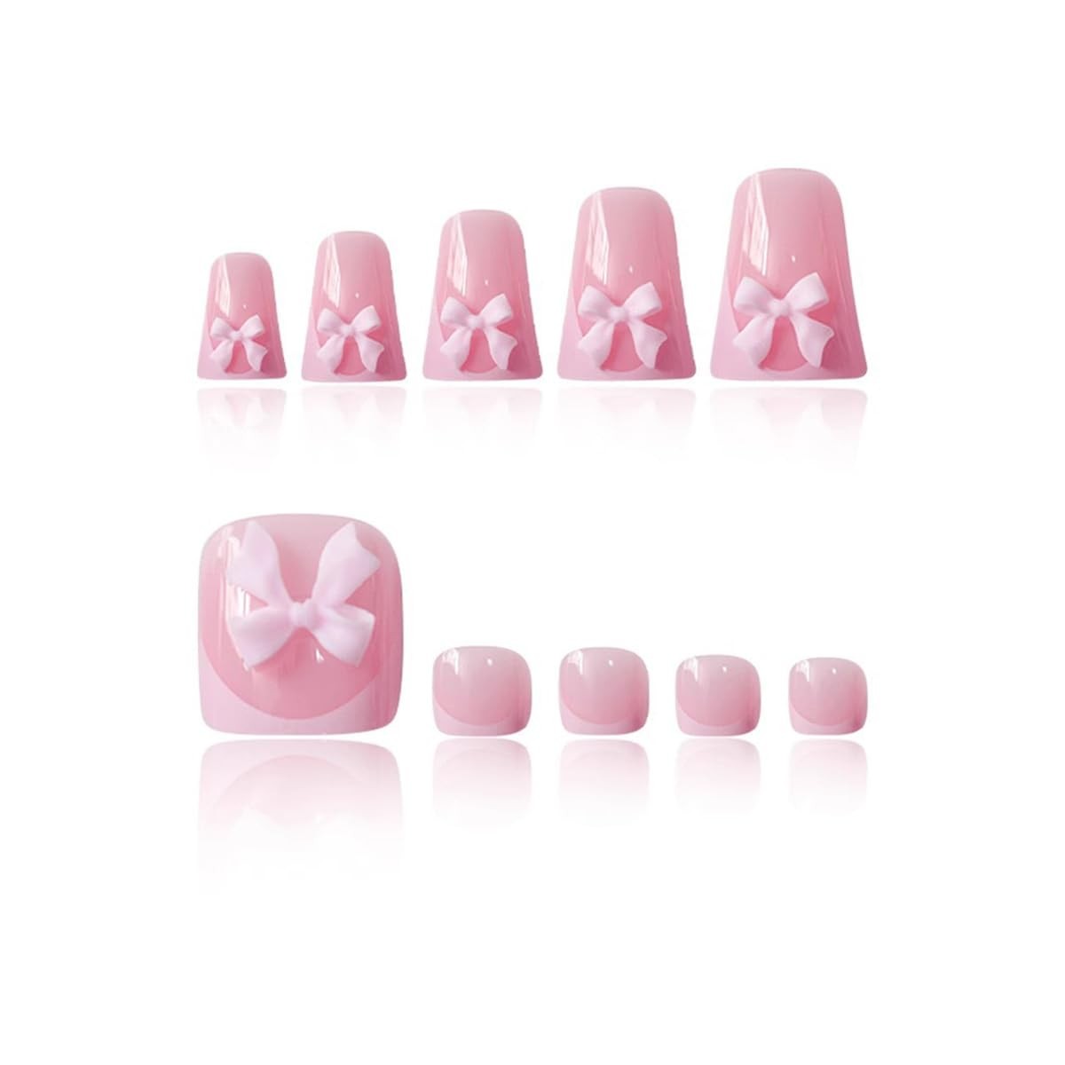 48Pcs Pink French Press on Nails Short & Press on Toenails Set – Duckbill Fak…
