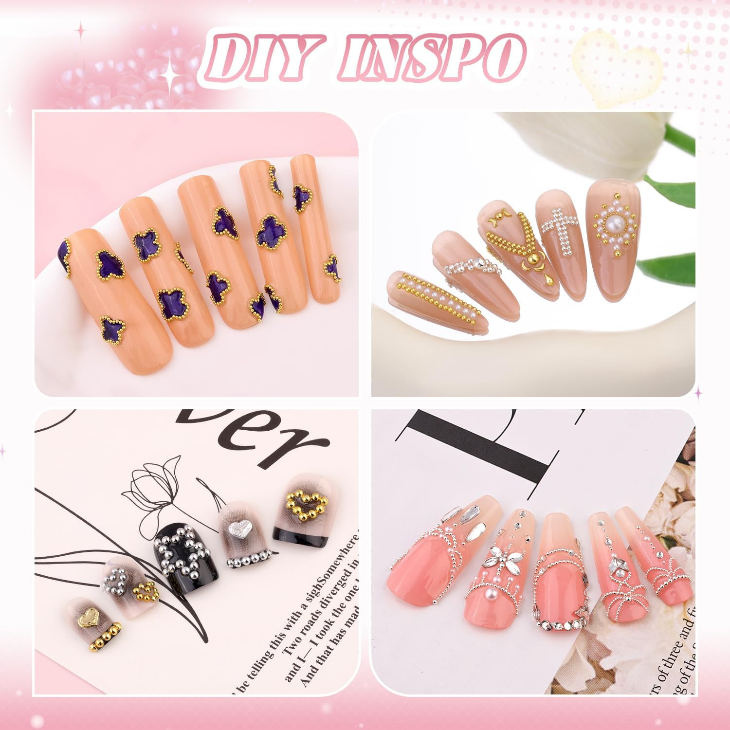 Mini Metal Nail Beads Caviar Charms for Nail Art – Gold & Silver Gems