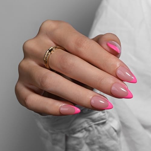 Almond Hot Pink Tip Press On Nails – 30 Pcs – Short Almond Hot Pink