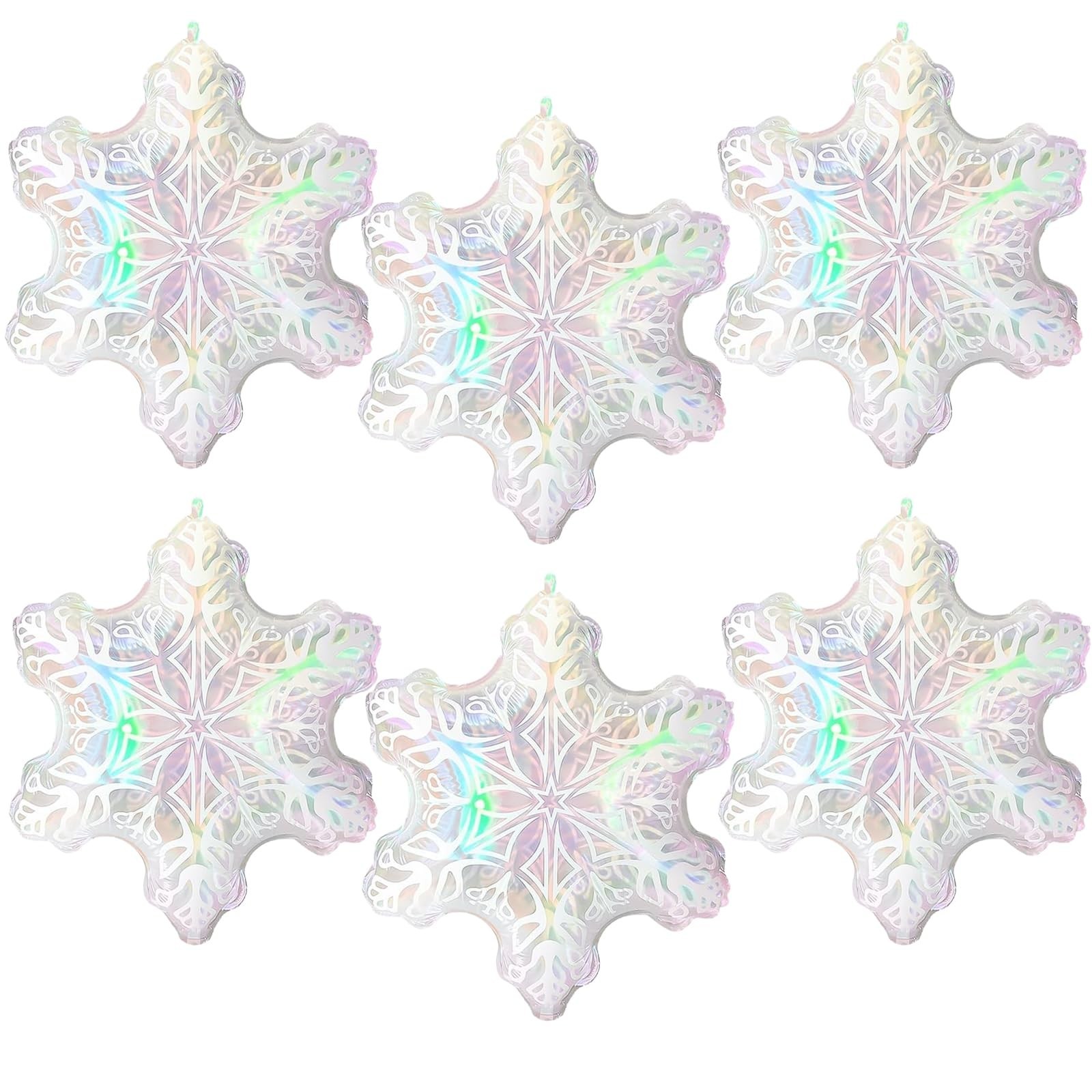 6pcs 24” Clear Iridescent Snowflake Balloons, Winter Theme Snow Foil Mylar B…