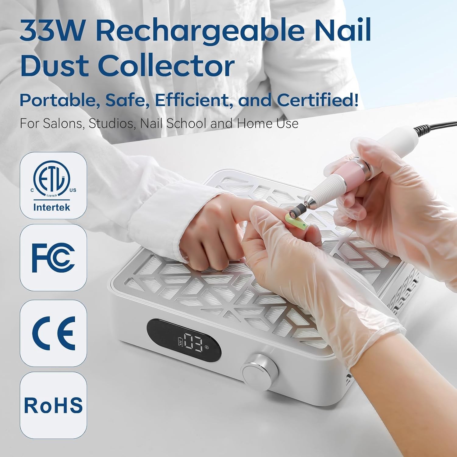 Makartt Nail Dust Collector Brushless 133CFM LCD 4H Battery