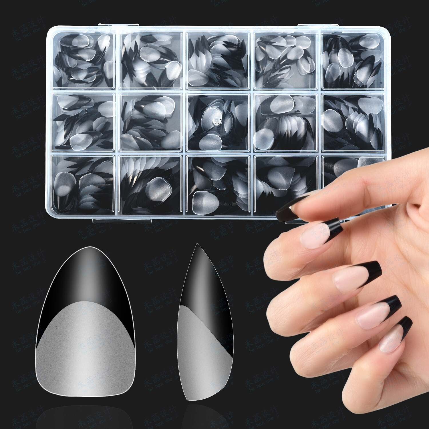 Seamless Clear Semi Frosted Full Cover French Tips Acrylic False Press on Nails