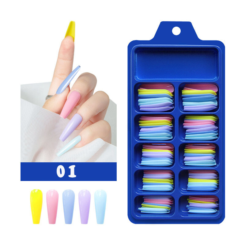 100PCS False Nails Art Tips Long Artificial Fake Stick On Full Cover Reusable