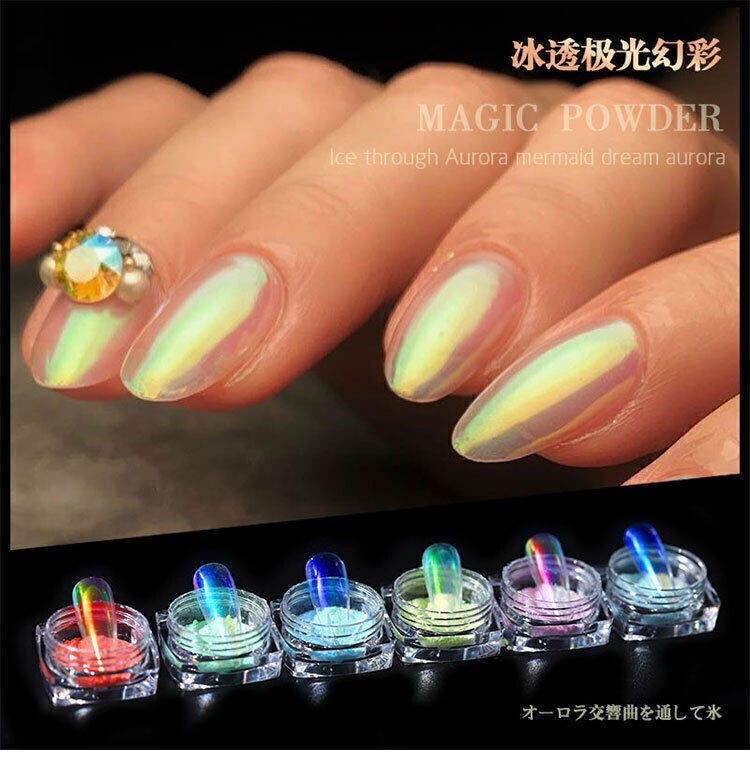 6 Boxes Nail Powder Iridescent Rainbow Glitter Pigment Powder Dust Nail Art Tips