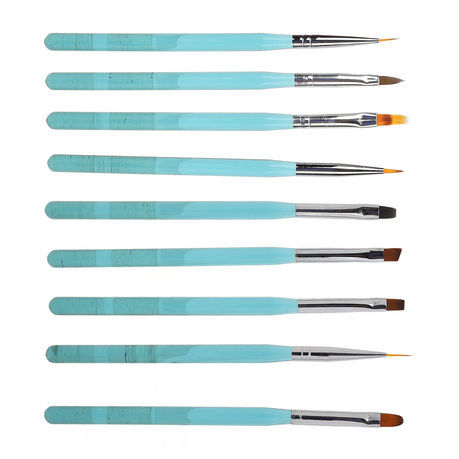 9Pcs Nail Art Brush Set Nylon Hair Blue Metal Rod