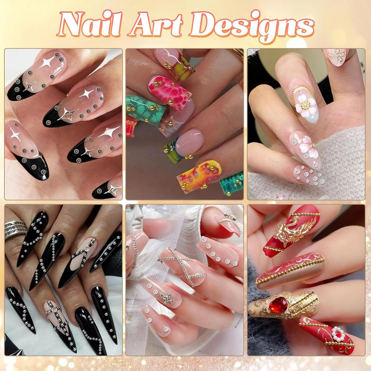 3 Boxes Caviar Metal Nail Beads, Gold Silver Nail Chains, Caviar Nail Beads | Mi