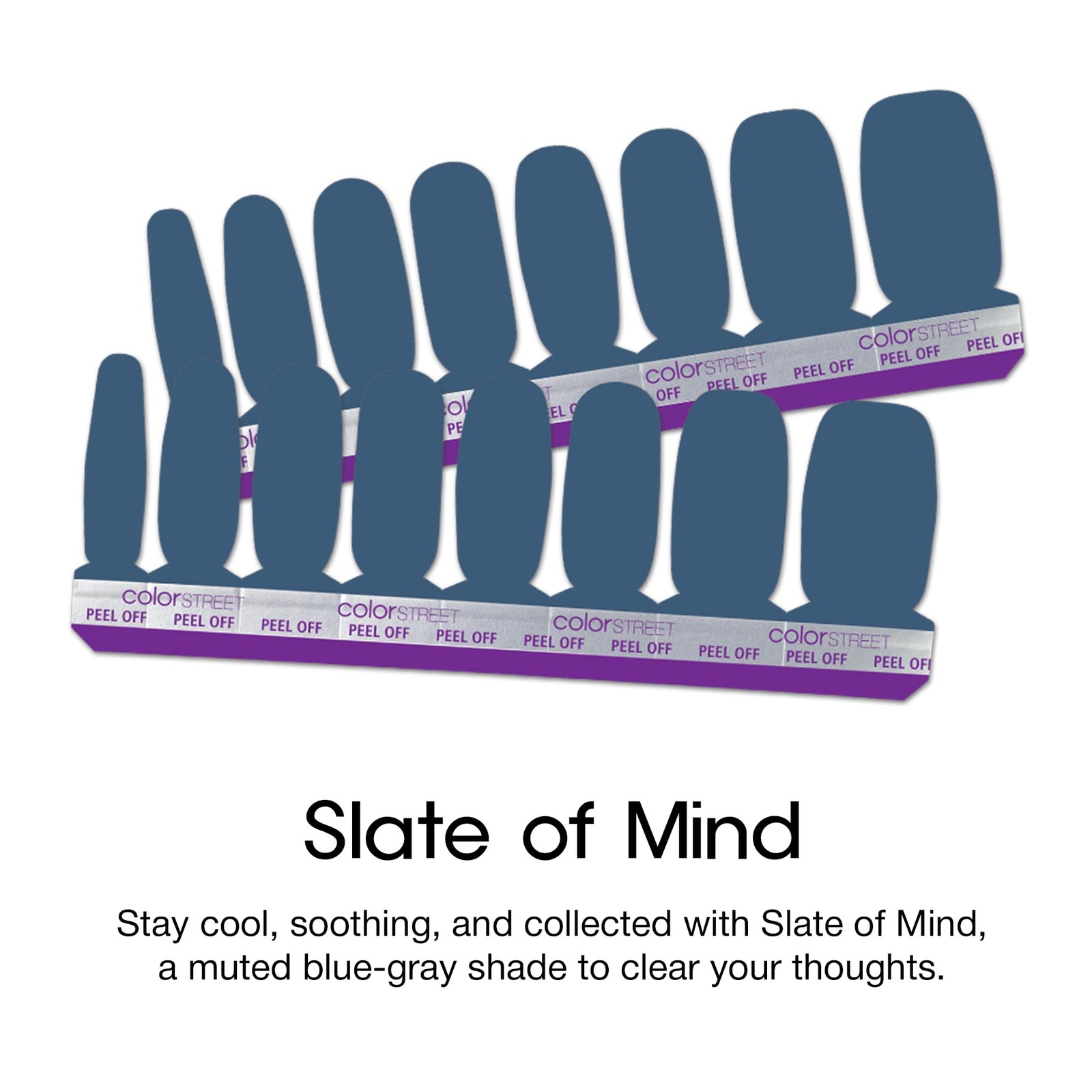 Slate of Mind Nail Strips – Muted Blue-Gray Creme Finish – Stay Cool, Compose…