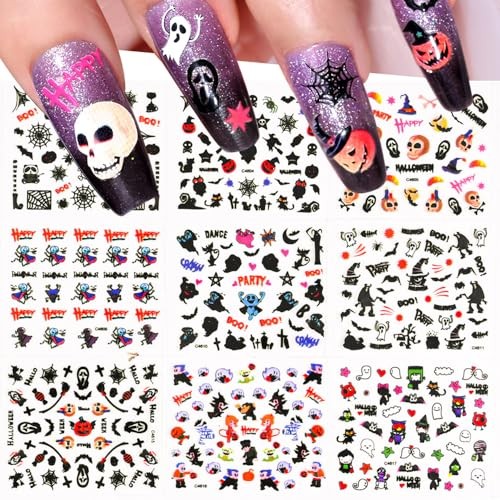 30 Sheets Nail Stickers Pumpkin Ghost Face Nail Charms Decals 3D Self Halloween