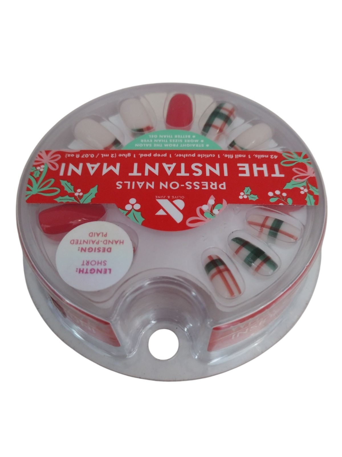 Olive & June THE INSTANT MANI 42ct SHORT LENGTH Press On Nail HAND-PAINTED PLAID